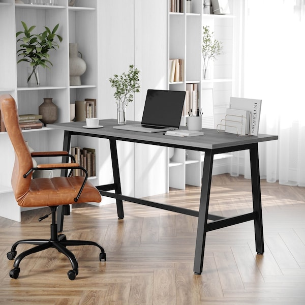 Flash Furniture Redmond 60x24 Conf Tbl w/1in. Thick Dbl Sided Laminate Tbl Top w/PVC and A-Frame Steel Bse, Gry Oak MT-M6024-LTGRY-ABF-GG - main